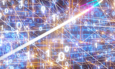 Neural network 3D illustration. Big data and cybersecurity