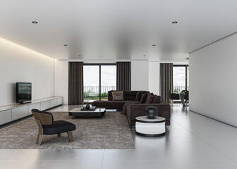 Illustration 3D rendering large luxury modern bright interiors Living room mockup computer digitally generated image