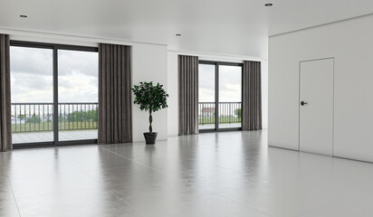 Illustration 3D rendering large luxury modern bright interiors Living room mockup computer digitally generated image