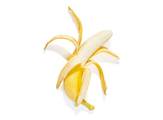 Fresh yellow banana peeled on white background