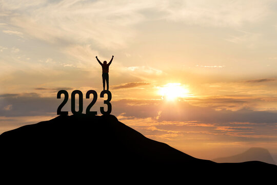 Concept of Victory and success in 2023 in business and in life.