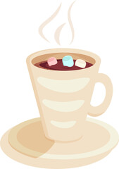 Cup on saucer with hot cocoa and marshmallows