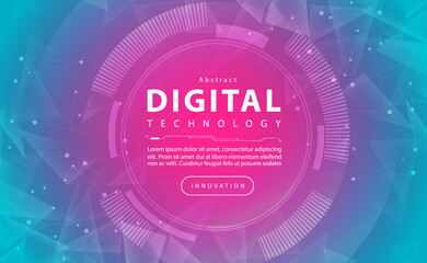 Digital technology banner pink blue background, cyber technology light green effect, abstract tech, innovation future data, internet network, Ai big data, lines dots connection, illustration vector
