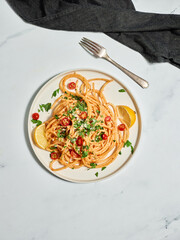 Spaghetti Meal Isolated on Marble Counter Background