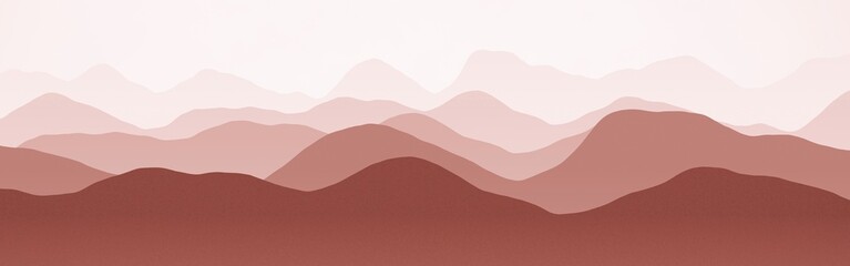 beautiful red panoramic image of mountains in the mist digitally made background or texture illustration