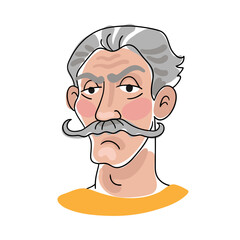 Portrait of an adult man with a mustache. Line style with colored spots. Isolated on white background. Vector flat illustration