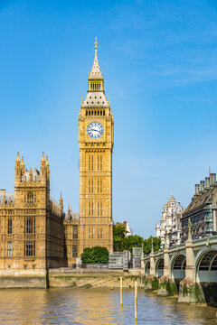 View of Parliament and Big Ben From the South Bank Under Bridge in London