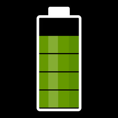An illustration of a nearly full battery charge. Green color. Vector image