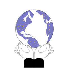 Hands hold the planet earth. Vector illustration in a flat style on the theme of ecology and respect for the planet.