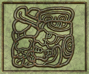 Glyphs- symbol hieroglyphic mayan. Coinage on metal- 3d illustration
