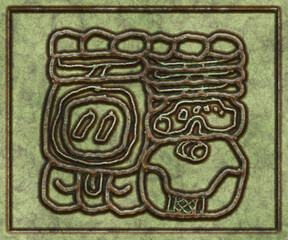 Glyphs- symbol hieroglyphic mayan. Coinage on metal- 3d illustration