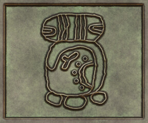 Hieroglyphic writing of the Maya tribe- 3d illustration. Metal background- antique decoration.