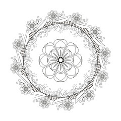 Flowers round ornament. Coloring book page. Vector illustration