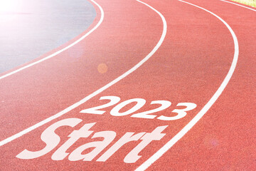 Running track in the stadium with the inscription 