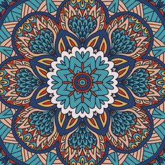 Abstract Mandala vintage indian textile ethnic seamless pattern ornamental. Arabesque surface design
