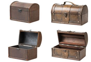 pirate chest treasure isolated on white background - chest box in opened chest box, closed chest...