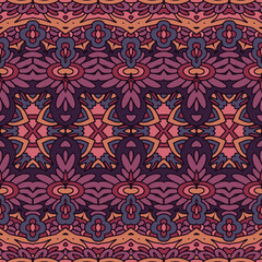 Vector seamless pattern flower embroidery colorful ethnic tribal geometric psychedelic mexican print
