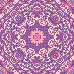 Vector seamless pattern doodle art mandala. Ethnic design with colorful ornament.