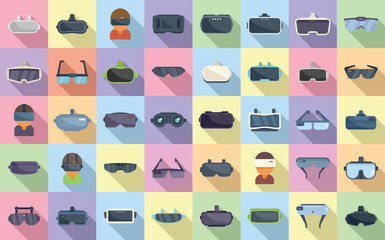 Virtual glasses icons set flat vector. Vr reality. Oculus video