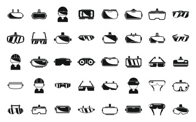 Virtual glasses icons set simple vector. Vr reality. Oculus video