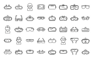 Virtual glasses icons set outline vector. Vr reality. Oculus video
