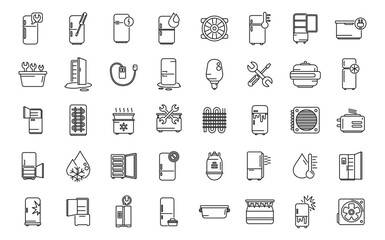 Refrigerator repair icons set outline vector. Fridge door. Open cold