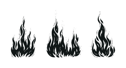 Vector Fire Flame Set. Campfires Silhouettes. Bonfire Black and White Drawing. © AllNikArt
