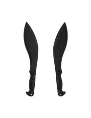 A large machete knife with a black curved blade. Modern edged weapons. Isolate on a white back.