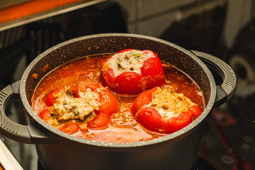 spicy stuffed paprika with rice 