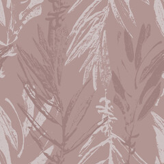 Dusty pink and powdery beige olive leaves, floral seamless pattern - 528798254