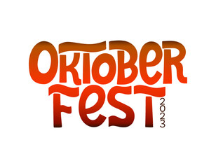 Oktoberfest 2023 handwritten text. Traditional bavarian beer festival lettering. Vector design for banner, print, poster, advertising, sticker, pin, t shirt.