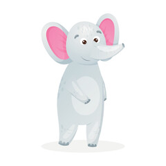 Cute standing baby elephant, African animal, vector isolated cartoon illustration.