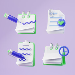 3D illustration business, office icon set. 3D rendering web design concepts.