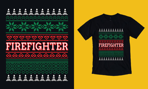 Christmas Firefighter - T Shirt Vector Design Svg Free File Template 