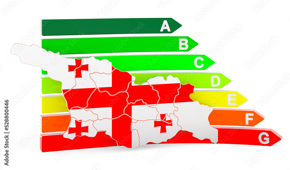 Poster georgian map with energy efficiency rating, 3d rendering