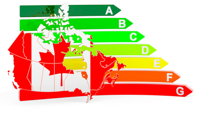 Canadian map with energy efficiency rating, 3D rendering