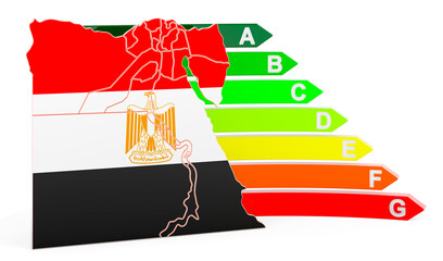 Egyptian map with energy efficiency rating, 3D rendering