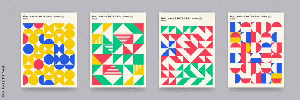 Poster geometric pattern background, vector abstract circle, triangle and square lines art. yellow, blue, r