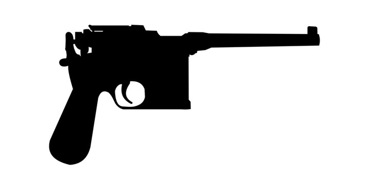 Silhouette of Mauser C96 pistol. Vintage semi-automatic firearm -  vector illustration