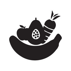 Diet vegetable many fruit icon | Black Vector illustration |