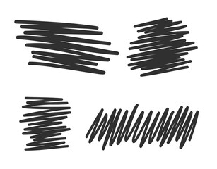 Hand drawn hatched shapes. Abstract hatchings. Sketchy elements. Freehand scrawls. Black and white illustration