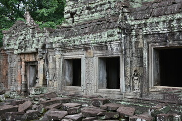 Fototapeta na wymiar Preah Khan Temple Door, Windows, and Rubble, Siem Reap, Cambodia