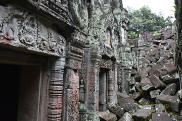 Fototapeta na wymiar Large Pile of Ruined Bricks at Preah Khan Temple, Siem Reap, Cambodia