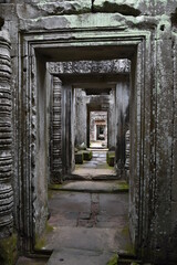 Long Covered Passageway in Preah Khan Temple, Portrait, Siem Reap, Cambodia