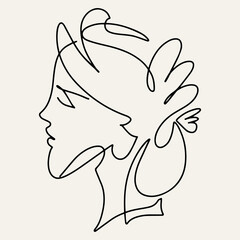 Vector hand drawn minimalistic illustration of character. Creative one line abstract artwork with portrait . Template for card, poster, banner, print for t-shirt, brochure.