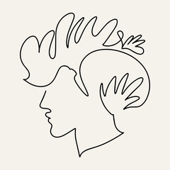 Vector hand drawn minimalistic illustration of character. Creative one line abstract artwork with portrait . Template for card, poster, banner, print for t-shirt, brochure.