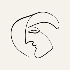 Vector hand drawn minimalistic illustration of character. Creative one line abstract artwork with portrait . Template for card, poster, banner, print for t-shirt, brochure.