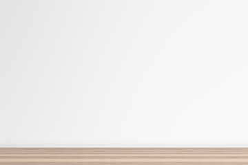 Light wall. Plank floor. Empty space. Place for a picture.