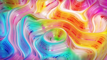 Fototapeta premium 3d rendering abstract background. Beautiful iridescent wavy surface of liquid with pattern, gradient color and flow waves on it. Rainbow glossy and matt fluid. Creative bright bg