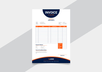 Business invoice form template. Invoicing quotes, money bills or price invoices and payment agreement design templates
